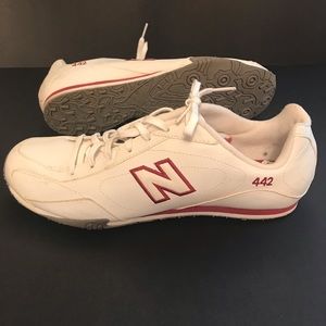 New Balance 442 White Tennis Shoes with Red Trim